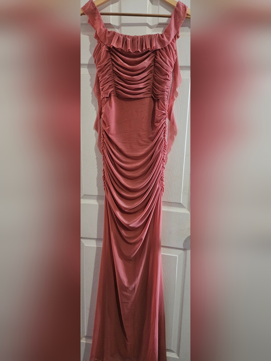 Windsor Ruched Maxi Dress With Ruffle Neckline
